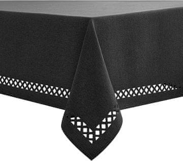 Nikcorp Prt vodoodporen madežoodporen učinek lotosa 140x220 cm črn poliester lanasta struktura pravokoten okrasni ažuren rob za notranjo zunanjo uporabo balkon vrt obedovina večerja