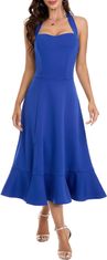 Nikcorp koktajlna obleka halter sweetheart A-kroj fit and flare s plastnimi volančki razporek tea length modra velikost M