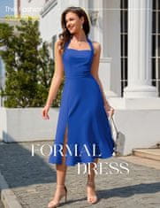 Nikcorp koktajlna obleka halter sweetheart A-kroj fit and flare s plastnimi volančki razporek tea length modra velikost M