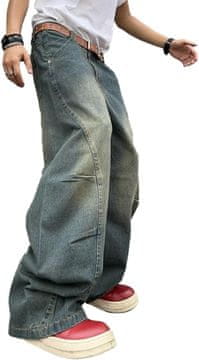 Nikcorp Moške kavbojke Baggy Y2K hip-hop wide leg modre XL ohlapen kroj denim asimetrični dekorativni šivi za streetwear skating casual lifestyle