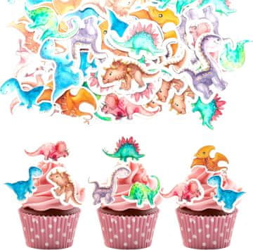 Nikcorp Užitni topperji za torto UVTQSSP dinozavri, komplet 50 kosov, okraski za cupcakes in sladice, za rojstni dan, baby shower in tematske zabave
