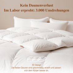 Nikcorp Celosezonska puhasta odeja naravni organski bombaž 220x240 cm 50% gosji puh 50% perje prešita v kasetah boks-stitch certificiran OCS DOWNPASS RDS Oeko-Tex bela dihljiva zračna