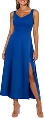 Nikcorp Ženska elegantna koktejlová maxi obleka z rozparkom V-neck Nič, zadrga na hrbtu, A-kroj, modra 2XL, 94% najlon 6% spandex