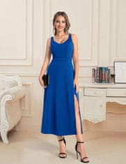Nikcorp Ženska elegantna koktejlová maxi obleka z rozparkom V-neck Nič, zadrga na hrbtu, A-kroj, modra 2XL, 94% najlon 6% spandex