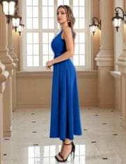 Nikcorp Ženska elegantna koktejlová maxi obleka z rozparkom V-neck Nič, zadrga na hrbtu, A-kroj, modra 2XL, 94% najlon 6% spandex