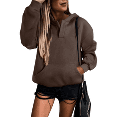Nikcorp Ženska mikina s kapuco oversize casual športna, topla rjava S, bombaž poliester, globoka vgrajena kapuca, dolg rokav s patentom, boxy fit streetwear, loungewear