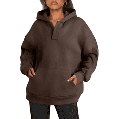 Nikcorp Ženska mikina s kapuco oversize casual športna, topla rjava S, bombaž poliester, globoka vgrajena kapuca, dolg rokav s patentom, boxy fit streetwear, loungewear