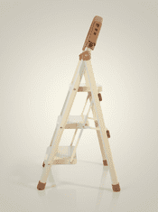3-stopenjska zložljiva lestev za stopnice ogljikovo jeklo do 150 kg držiak za orodje, 3 široke stopnice, bež barva 102 x 44,5 x 59 cm, 3,6 kg, zložena 5 cm