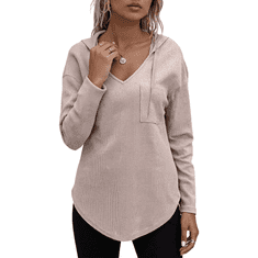 Nikcorp Ženska mikina s kapuco Joligiao waflový V-izrez casual športna eleganca rožnata XL, mešanica 93% poliester 7% spandex, vezalke, 2 kvadratna žepka