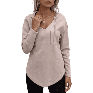 Nikcorp Ženska mikina s kapuco Joligiao waflový V-izrez casual športna eleganca rožnata XL, mešanica 93% poliester 7% spandex, vezalke, 2 kvadratna žepka