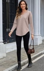 Nikcorp Ženska mikina s kapuco Joligiao waflový V-izrez casual športna eleganca rožnata XL, mešanica 93% poliester 7% spandex, vezalke, 2 kvadratna žepka