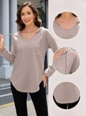 Nikcorp Ženska mikina s kapuco Joligiao waflový V-izrez casual športna eleganca rožnata XL, mešanica 93% poliester 7% spandex, vezalke, 2 kvadratna žepka