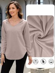 Nikcorp Ženska mikina s kapuco Joligiao waflový V-izrez casual športna eleganca rožnata XL, mešanica 93% poliester 7% spandex, vezalke, 2 kvadratna žepka
