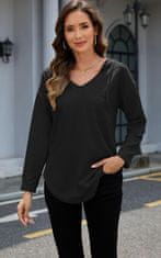 Nikcorp Ženska bluza Joligiao model hoodie z kapuco vafljasta tkanina V-izrez, z vezalkami, 2 kvadratna sprednja žepa, črna, velikost M, poliester spandex, casual športna eleganca, strojno pranje