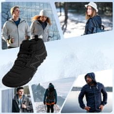Nikcorp Moške pohodniške čizme Mabove barefoot zimske, vodoodporne, ogrevana podloga, ojačan toe box, protizdrsen podplat 1 cm zero drop, z vezalkami, črne 40 EU