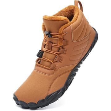 Nikcorp Moške zimske barefoot pohodniške čevlje Mabove, vodoodporen sintetik, topla podloga, protizdrsni gumijasti podplat 1 cm zero drop, ojačana zaščita prstov, vezalke, rjave barve, 38 EU