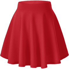 Nikcorp Ženska mini krilo A-kroja Pull-On z elastičnim pasom visoki pas razširjeno do zvona, rdeče, velikost S, 95% poliester 5% elastan