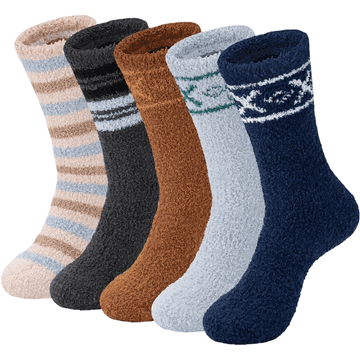 Nikcorp Zimske plišaste nogavice Stripe2 Univerzalna velikost, komplet 5 parov termoaktivne, odvajajo vlago, mehke in tople domače nogavice One Size (93% poliester, 5% poliuretan, 2% elastan)
