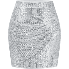 Nikcorp Ženska mini krilce z bleščicami glitter s sivo barvo, dvoslojno bodycon XXL za silvestrovanje, klube, zabave in večerne izhode