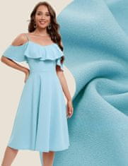 Nikcorp koktajlna midi obleka XXL modra off-shoulder A-line nastavljive naramnice volančki skrita zadrga na hrbtu 94% najlon 6% elastan