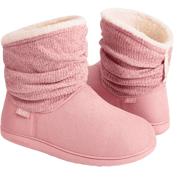 Nikcorp Ženski hišni copati škornji Pena Memory Foam topla umetna dlaka nedrseč gumijast podplat pastelno rožnata pletenina 38-39 EU