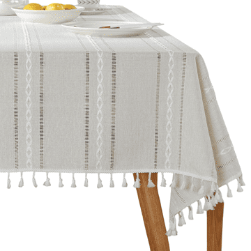 Nikcorp prt Boho rustikalni roza 140 x 300 cm z resami, mešanica lana in poliestra, odporen na gubanje, za mizo dnevno uporaba, piknik, poroke, brunch
