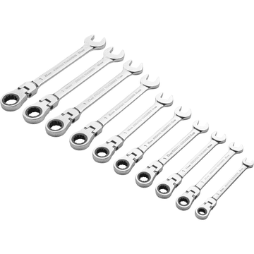 Nikcorp Kombinirani ključi z ragljo in gibljivim zglobom Cr-V 10 kosov, set 8-19 mm 12-kotni za avtomobilske servise in montažo