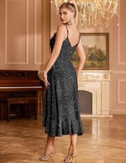 Nikcorp Ženska koktajlová večernja haljina elegantna za ples A kroj high-low volan V-izrez tanka naramenica mikrovlakana črna asimetrična do koljena