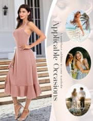 Nikcorp koktajlna obleka ženska Elegantna halter izrez srce A kroj tea length roza asimetrični razporek z volančki L midi večerna poroka ples zmenek
