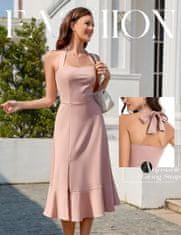Nikcorp koktajlna obleka ženska Elegantna halter izrez srce A kroj tea length roza asimetrični razporek z volančki L midi večerna poroka ples zmenek