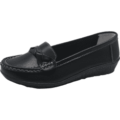 Nikcorp Ženske mokasíny loaferji slip-on elegantné pletené detaily čierne okrúhla špička plochý blokový podpätok pohodlné na jar leto jeseň 41 EU