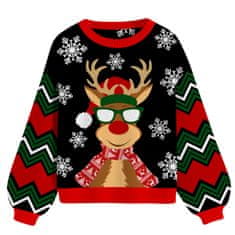 Nikcorp Ženski božični pulover pletený jelenový motiv snežinke viskozni dvoslojni material ojačani šivi Crew Neck dolg rokav rdeča L