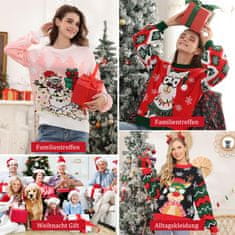 Nikcorp Ženski božični pulover pletený jelenový motiv snežinke viskozni dvoslojni material ojačani šivi Crew Neck dolg rokav rdeča L