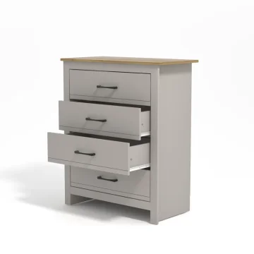 Nikcorp Komoda Galano 4 zásuvky Moderná siva lesena radna ploča 79x95x39,5 cm, lamelirana namještajna ploča, siva i boja drveta, za dnevni boravak spavaća soba kancelarija hodnik