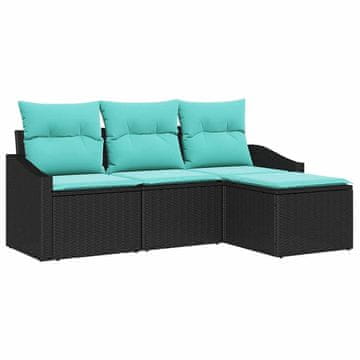Vidaxl Kavčna garnitura z blazino 4 szt. Črna poli ratan