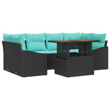 Vidaxl Komplet za jedilnico v vrtu z blazino 7 szt. Črna in Teal