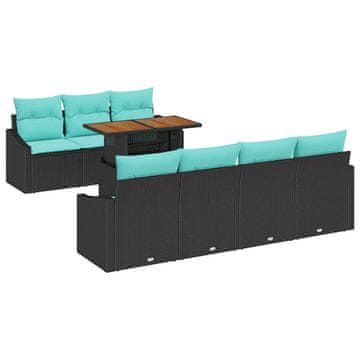 Vidaxl Komplet za jedilnico v vrtu z blazino 8 szt. Črna in Teal