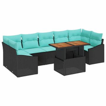 Vidaxl Komplet za jedilnico v vrtu z blazino 8 szt. Črna in teal
