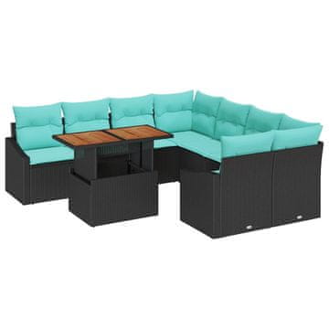 Vidaxl Komplet za jedilnico v vrtu z blazino 9 szt. Črna in Teal