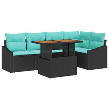 Vidaxl Komplet za jedilnico v vrtu z blazino 6 szt. Črna in Teal