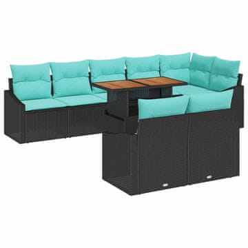 Vidaxl Komplet za jedilnico v vrtu z blazino 9 szt. Črna in Teal