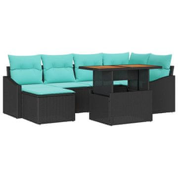Vidaxl Komplet za jedilnico v vrtu z blazino 7 szt. Črna in Teal