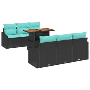 Vidaxl Komplet za jedilnico v vrtu z blazino 7 szt. Črna in Teal