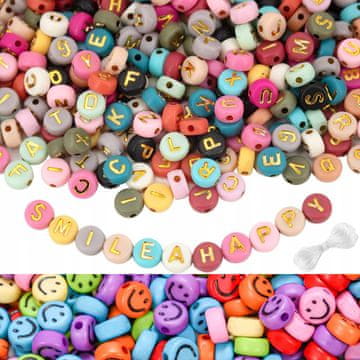 BOS Komplet črk, perlic Smiley 5 mm + vrvica za nakit in zapestnice