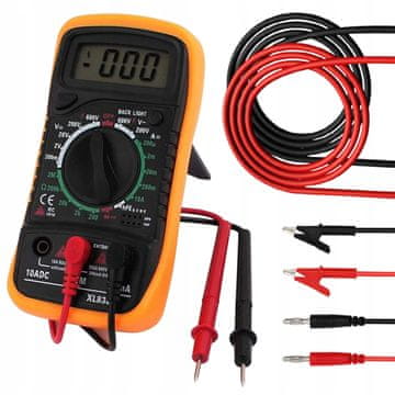 Rosfix Zestaw pomiarowy: Multimetr cyfrowy XL830L + przewody z krokodylkami 100cm | 1000V 15A | Do elektroniki, instalacji, testów i serwisu