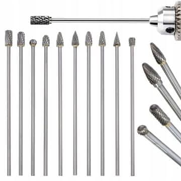 Rosfix Zestaw frezów obrotowych | 3 mm | 100 mm | Podwójne cięcie | Węglik wolframu | Do Dremel | Drewno Metal Szkło Gips