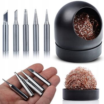 Rosfix Rosfix TipCare 2w1 - Zestaw do lutownicy: 5 grotów 900M + Czyścik grotów z podstawką | Do WEP, Yihua, 936, 858D+, SMD, DIY