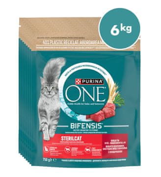 Purina ONE briketi za sterilizirane in kastrirane mačke z okusom govedine, 8x750g