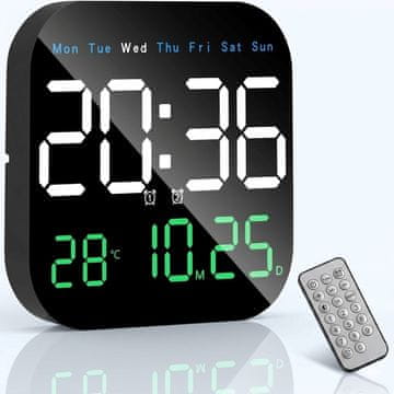 VYZIO® Digitalna LED ura z daljincem, prikaz časa, datuma in temperature, nastavljiva svetlost, stenska ali namizna | DIGITIME