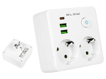 Blow Razdelilec R-20,stikalo, 2x šuko, 2x USB A, 1x USB Typ C, bel